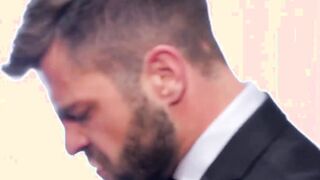 Sexy stud in classy jacket slamming coworkers tight butt