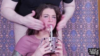 Inked submissive throat banged