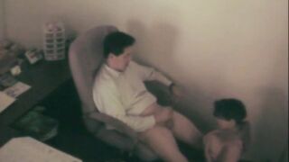 Horny bitch sucking asian guy in office