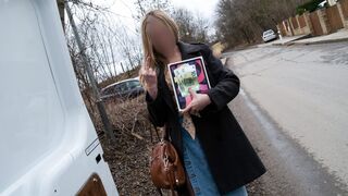 Blonde Aussie hoe takes it all in the confession van!