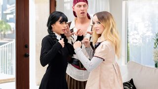 Halloween teens Aria Valencia & Maria Kazi share stepbrothers big dick