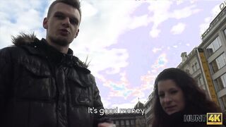 Cameraman fucks comely brunette next to her grumpy cuckold