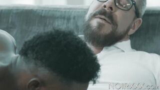 Curly Liam Cybers rock hard black abdomen gets pigmented by my oozing white cum