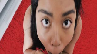 Sexy hot Asian teen Luna Mills sucking the studs big man prick
