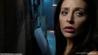 Handcuffed brunette rough banged
