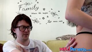 Naughty Pixxie Little gives a sexy blowjob to nerdy friend