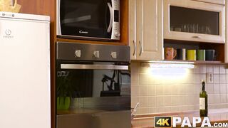 Hot young babe with beautiful little tits fucks a mature guy