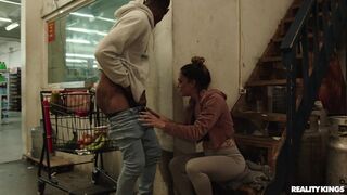 Leila Larocco takes on stranger's thick black cock at the grocery store