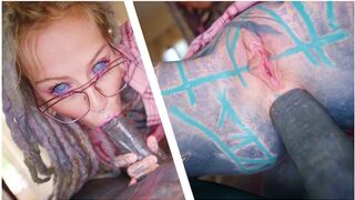 Sexy Nerdy Tattoo Teen In Glasses Assfucking POV - Gape, Deepthroat, Cumshot