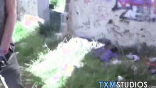 Amateur twink orally pleasures his horny friends outdoor