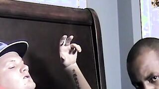 Black guy sucks a big white cock till it cums