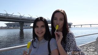 Brunette lured into anal fuck with milf & her Boyfriend