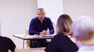 TUSHY Bombshell brunettes seduce prof in ass fucking threesome