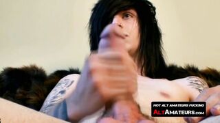 Emo twink stunner whips out monster cock & strokes