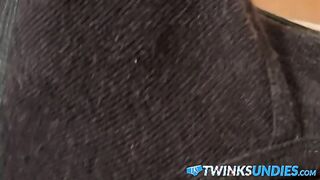 Horny guy Chain in black underwear jerking off his huge cock