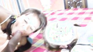 Two teens share heavy shaft in dirty POV FFM threeway