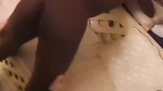 Ebony babe sprayed with cum after BJ & hard shaft pounding