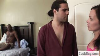 Claudia Atkins let her cuckold hubby to join to suck a black cock