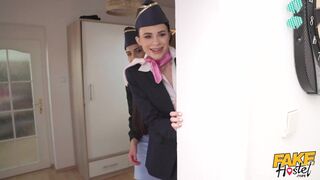 Slutty air hostesses fucking the first available cock after landing - Moona Snake, Rebecca Volpetti & Jenny Doll