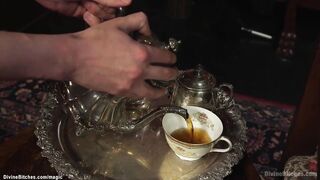 Huge clit ebony pegging bound man