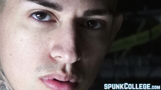 Tatted twink teasing while stroking prick passionately solo