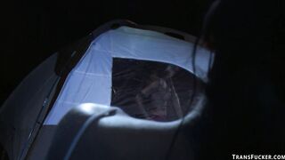 Huge cock Transgender fucks MILF in a tent