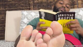 Black jock Dallas shows off his size 12 feet in dirty socks