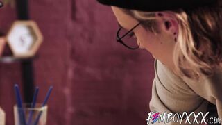 Pretty trans art prof Axelle Rose gets her face painted with white cum