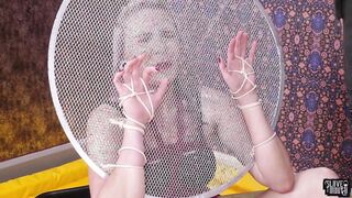 Submissive bitch gets pissed on & gags