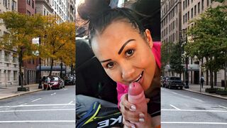 Public POV blowjob in a car by horny & big boobed Asian MILF tart