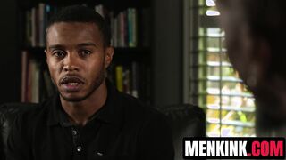 Max Konnor whips out heavy prick inside his black cock toy Jake Waters