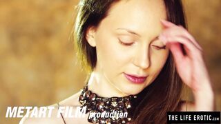 Slim brunette with tiny tits Nataly Von rubs her pink twat