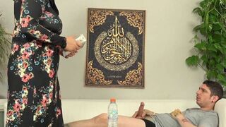 A titty female in a hijab got a really hard gift