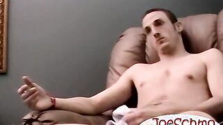 Left handed Chuck Blue spills a thick load of cum