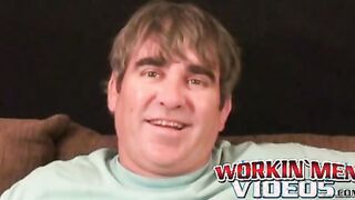 Older stud jerks himself off to orgasm after an interview