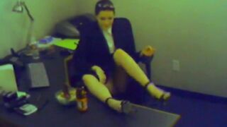 Office masturbation break for naughty tart
