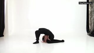 Black latex & braids very sexy Russian flexible teenie