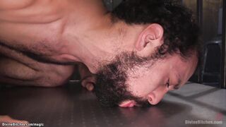 Mistress makes slave suck meat to guy