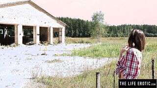 Tied up hottie Mira V is rubbing her nice muff