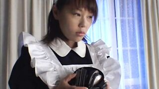 BDSM asian bows to master as she sucks meat