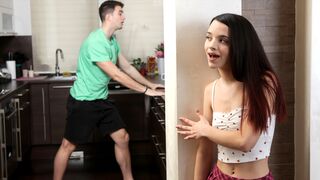 Tiny Spanish teen step sister Ohana Petite caught masturbating by step brother