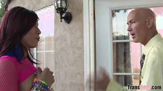 Amazingly titty redhead TS banged quickly in guesthouse