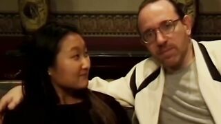 Sensual Asian teen has her butt screwed by two guys on couch