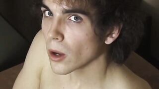 Unshaved twink Logan Miles solo jerking off before big cumshot