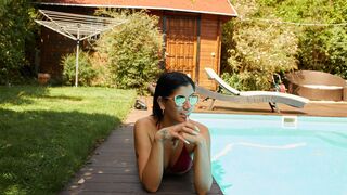 Perfect Latin beautiful babe by the pool & inside