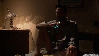 Strapped ebony rough screwed in bed