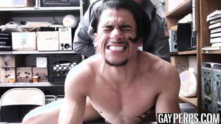 Young latino hunk cums after riding raw police big black dick