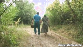 Teen fucked in the woods by oldie dick