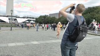 Blonde Czech teen showing her sexy body naked in public