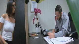 Horny Asian workmate fucking a dildo in front of her interviewer